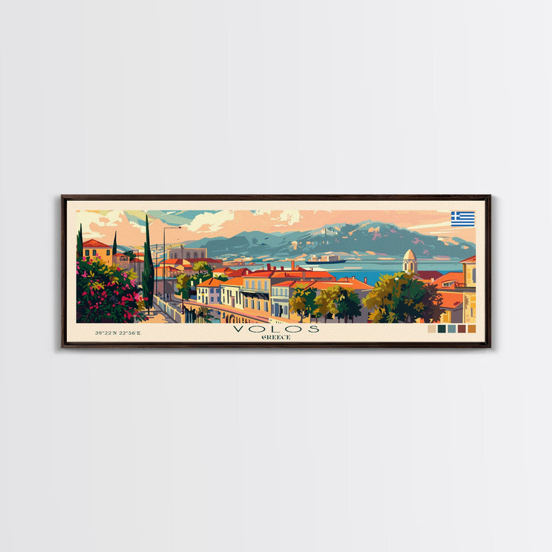 Volos Greece Travel Print Wall Art, Panoramic City Art, Travel Art, Wall Decor, Vacation Gift, Framed Canvas Print Or Metal Art