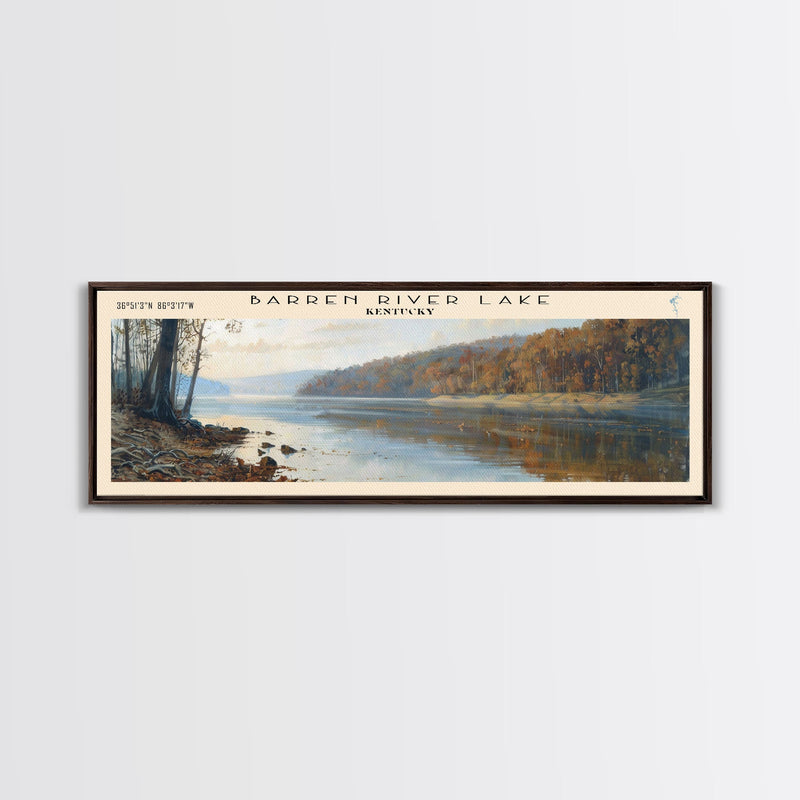 Barren River Lake Kentucky Framed Canvas Print, Panoramic Lake House Decor, Scenic View, Travel Poster, Rustic Art, Nature Scene