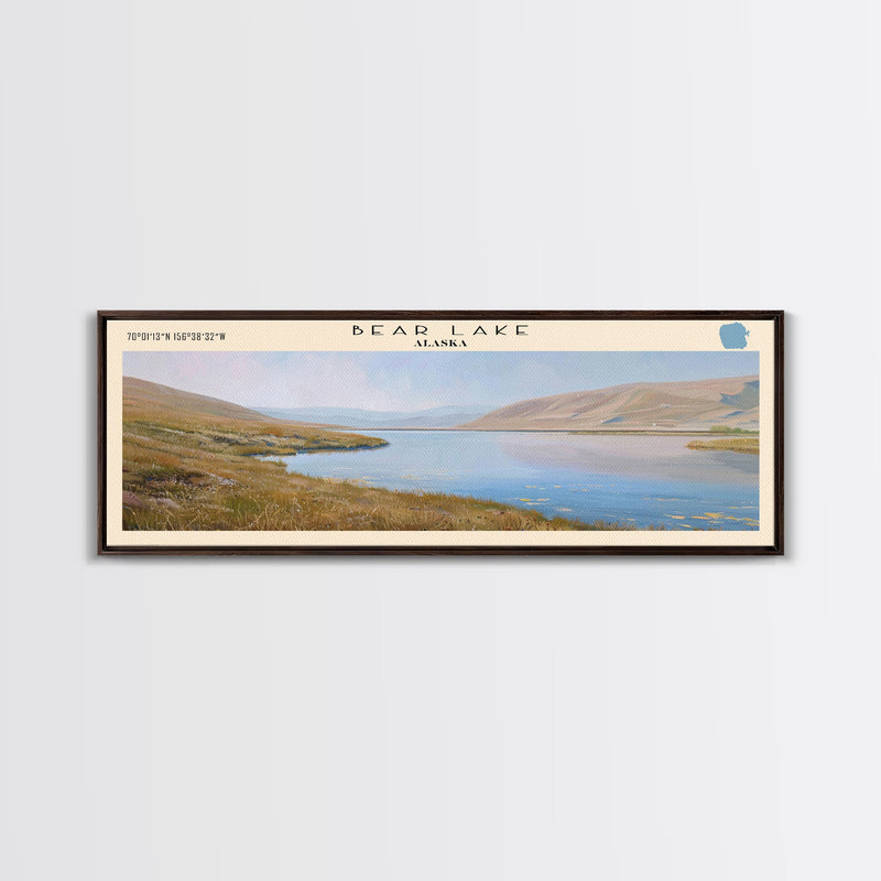 Bear Lake USA North Slope Alaska Panoramic Framed Canvas Print, Lake House Decor, Scenic Painting, Travel Poster, Nature Scene