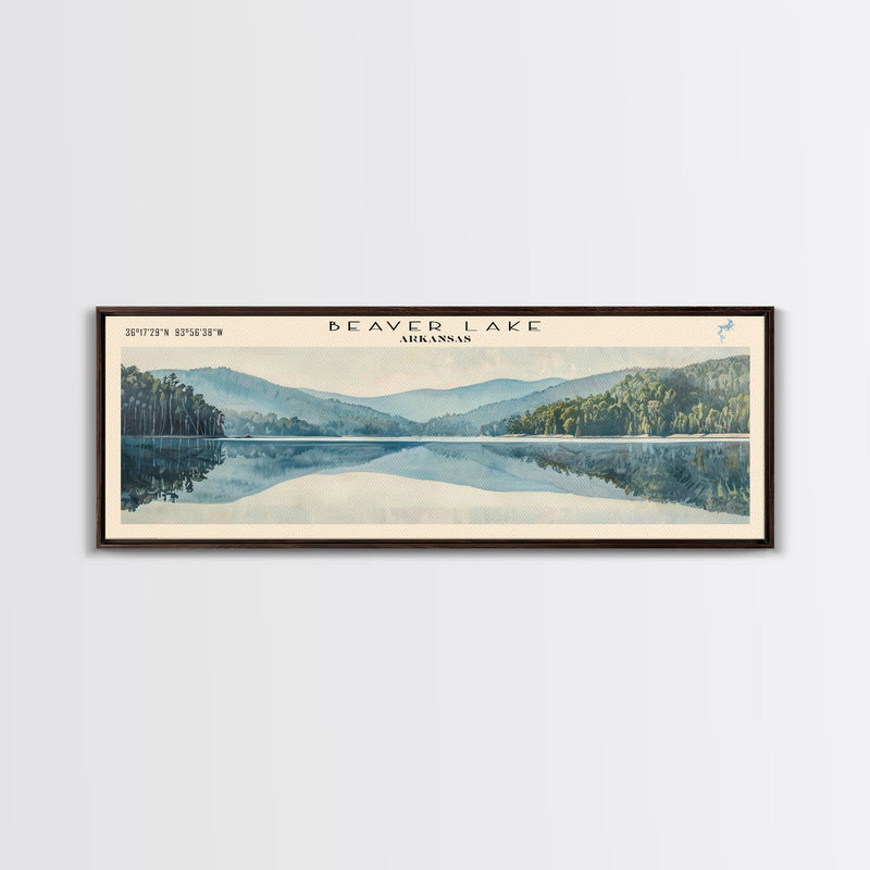 Beaver Lake Arkansas Framed Canvas Print, Panoramic Lake House Decor, Scenic Painting, Travel Poster, Rustic Art, Nature Wall Art