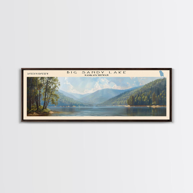 Big Sandy Lake Framed Canvas Print, Lake House Art, Panoramic Travel Poster, Scenic View, Modern Decor, Lake Painting