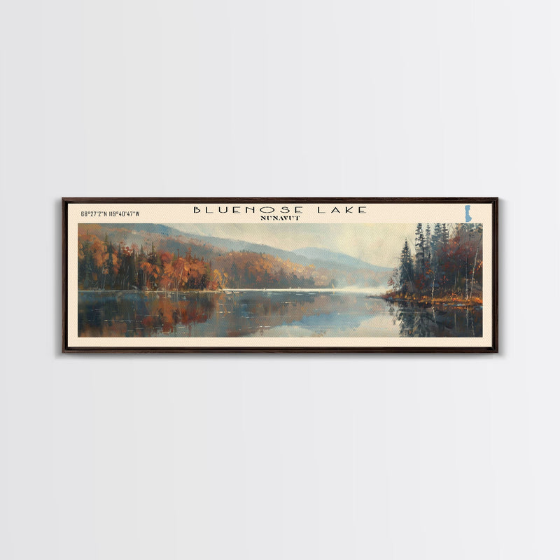 Bluenose Lake Framed Canvas Print, Panoramic Lake House Decor, Scenic View, Travel Poster, Rustic Art, Lake Painting