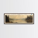 Martre R Gomez Reservoir Framed Canvas Print, Lake House Decor, Panoramic Wall Art, Travel Poster, Scenic Landscape Painting, Contemporary Art