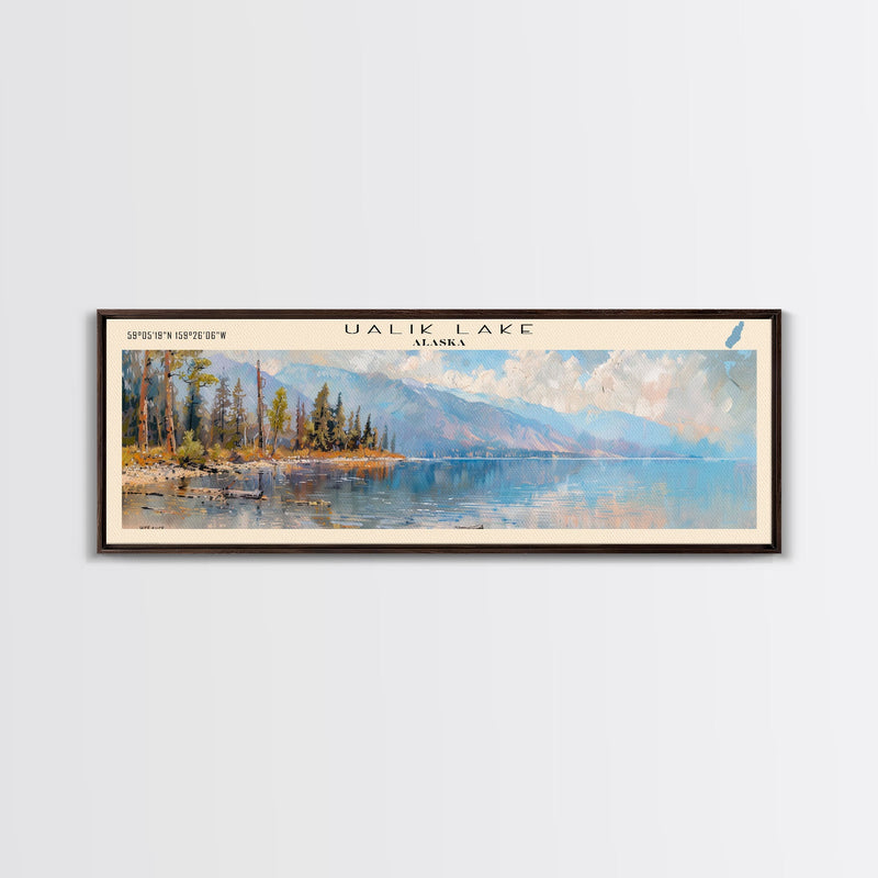 Washoe Lake Nevada Panoramic Wall Art, Framed Canvas Print, Lake House Decor, Travel Poster, Beautiful Lake Scene, Bedroom Decor