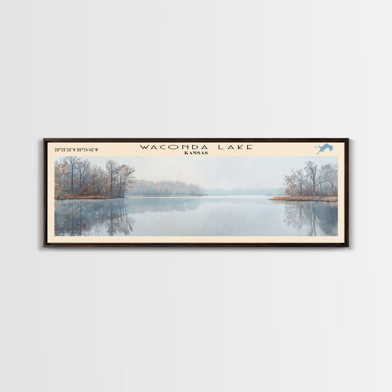 Waconda Lake Kansas Panoramic Wall Art, Framed Canvas Print, Lake House Decor, Travel Poster, Beautiful Lake Scene, Home Art