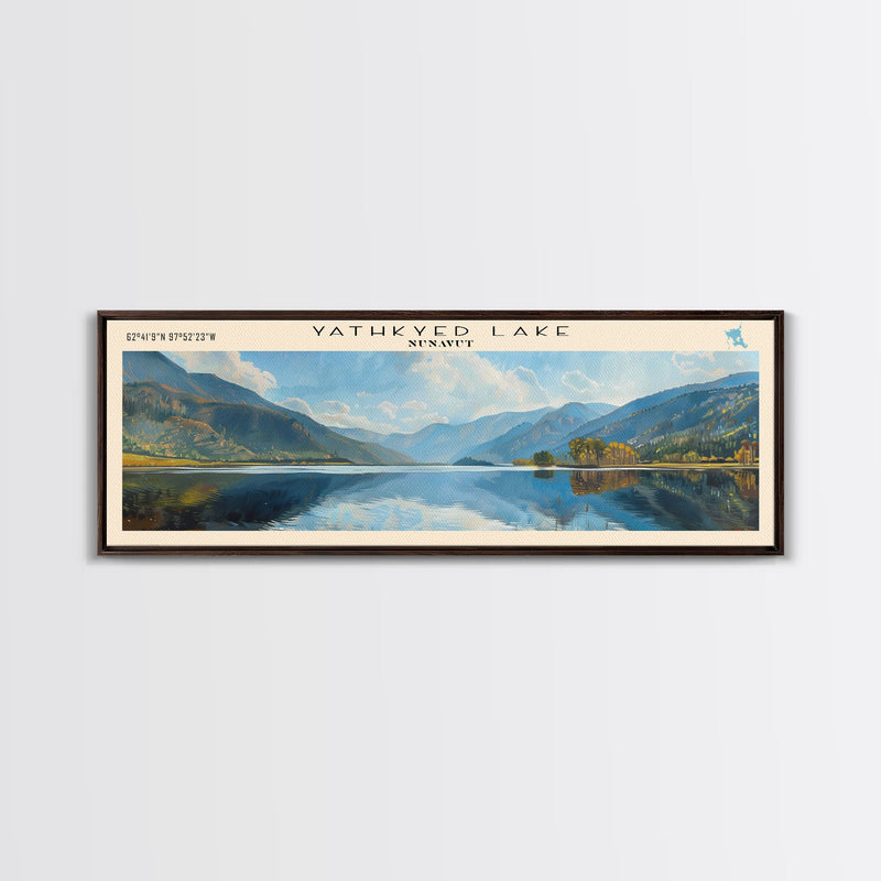 Yathkyed Lake Panoramic Wall Art, Framed Canvas Print, Lake House Decor, Travel Poster, Serene Landscape, Home Art