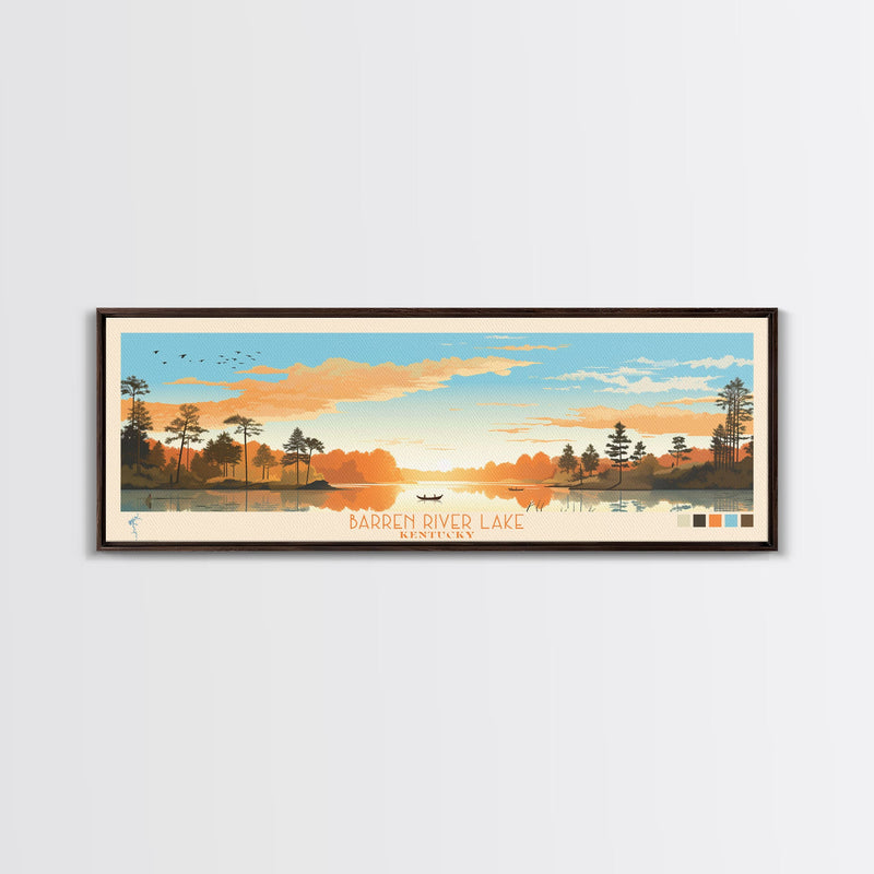 Barren River Lake Kentucky Framed Canvas Print, Panoramic Travel Poster, Midcentury Modern Wall Art, Pop Art, Lake House Decor