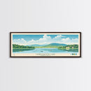 Candlewood Lake Connecticut Framed Canvas Print, Pop Art Panoramic Travel Poster, Midcentury Modern, Wall Art, Scenic Nature Painting, Bedroom Decor