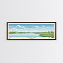 Carter Lake Nebraska Framed Canvas Print, Midcentury Modern Panoramic Wall Art, Living Room Decor, Pop Art, Travel Poster Art, Scenic Nature Painting, Lake House Decor