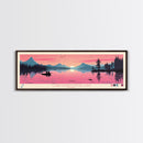 Cobbosseecontee Lake Maine Framed Canvas Print, Midcentury Modern Panoramic Wall Art, Living Room Decor, Pop Art, Travel Poster Art, Scenic Nature Painting, Lake House Decor