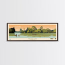 Cross Lake Louisiana Framed Canvas Print, Midcentury Modern Panoramic Wall Art, Living Room Decor, Pop Art, Travel Poster Art, Scenic Nature Painting, Lake House Decor