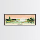 Davy Lake Saskatchewan Framed Canvas Print, Midcentury Modern Panoramic Wall Art, Living Room Decor, Pop Art, Travel Poster Art, Scenic Nature Painting