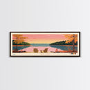 Deal Lake New Jersey Framed Canvas Print, Midcentury Modern Panoramic Wall Art, Living Room Decor, Pop Art, Travel Poster Art, Scenic Nature Painting