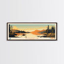 Georgetown Lake Montana Framed Canvas Print, Panoramic Wall Art, Midcentury Modern, Pop Art, Living Room Decor, Travel Poster, Nature Art, Lake House Art