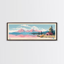 Jackson Lake Wyoming Framed Canvas Print, Panoramic Wall Art, Midcentury Modern, Pop Art, Bedroom Decor, Travel Poster, Nature Decor