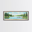 Lake Minocqua Wisconsin Framed Canvas Print, Panoramic Wall Art, Midcentury Modern, Pop Art, Living Room Decor, Travel Poster