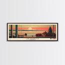 Lake Washington, Washington Panoramic Wall Art Framed Canvas Print, Midcentury Modern, Pop Art, Home Decor, Travel Poster, Living Room Art