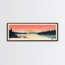Sebago Lake, Maine Framed Canvas Print, Panoramic Travel Poster, Midcentury Modern Art, Home Decoration, Pop Art, Wall Art