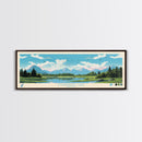 Strawberry Lake, Oregon Framed Canvas Print, Lake House Art, Midcentury Modern Decor, Pop Art, Travel Poster, Living Room Wall Art