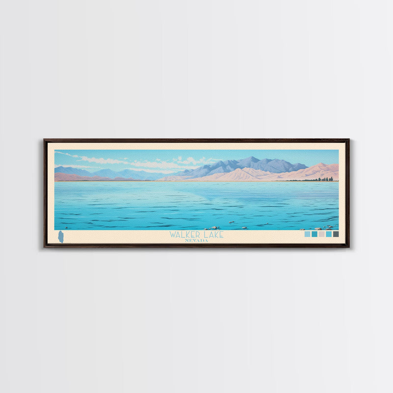 Walker Lake, Nevada Framed Canvas Print, Panoramic Lake House Decor, Midcentury Modern Art, Pop Art, Travel Poster, Bedroom Wall Art