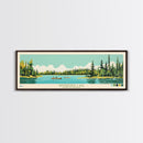 Wapawekka Lake, Saskatchewan Framed Canvas Print, Panoramic Lake House Decor, Midcentury Modern Art, Pop Art, Travel Poster, Bedroom Wall Art