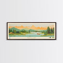 Warden Lake, West Virginia Framed Canvas Print, Panoramic Lake House Art, Midcentury Modern Decor, Pop Art, Travel Poster, Living Room Wall Art