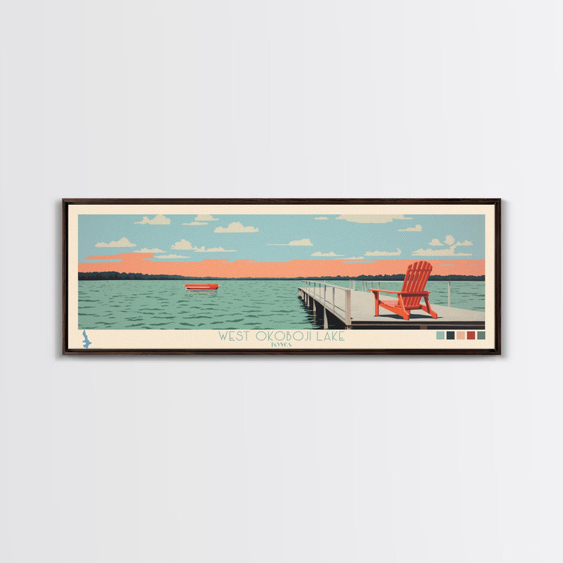 West Okoboji Lake, Iowa Panoramic Framed Canvas Print, Lake House Art, Midcentury Modern Decor, Pop Art, Travel Poster, Bedroom Wall Art