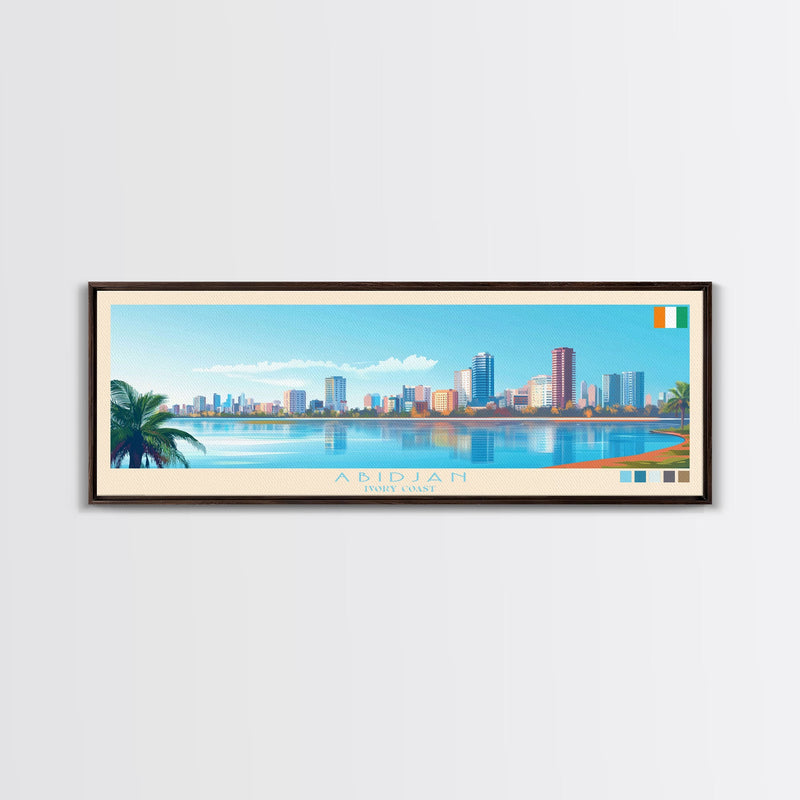 Abidjan, Ivory Coast Panoramic Travel Poster Canvas Print, Abidjan, Ivory Coast Painting, Ivory Coast Art, Abidjan Travel Art, Guest Room Painting