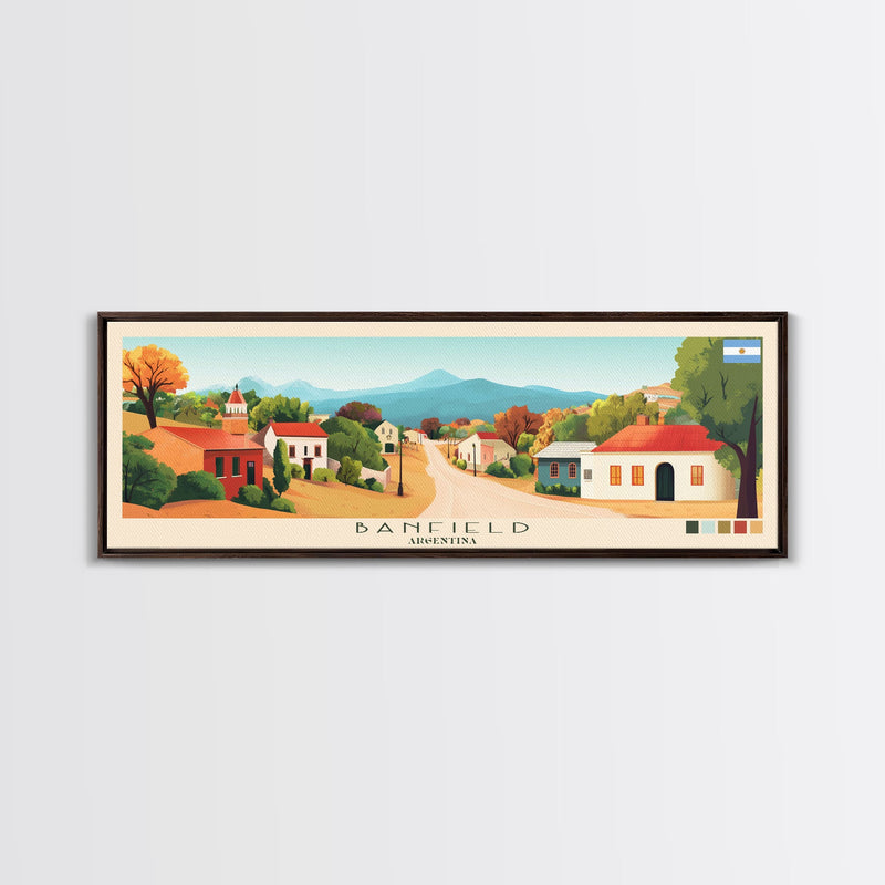 Banfield, Argentina Panoramic Travel Poster Canvas Print, Banfield, Argentina Painting, Argentina Art, Banfield Panoramic Travel Art, Travel Painting