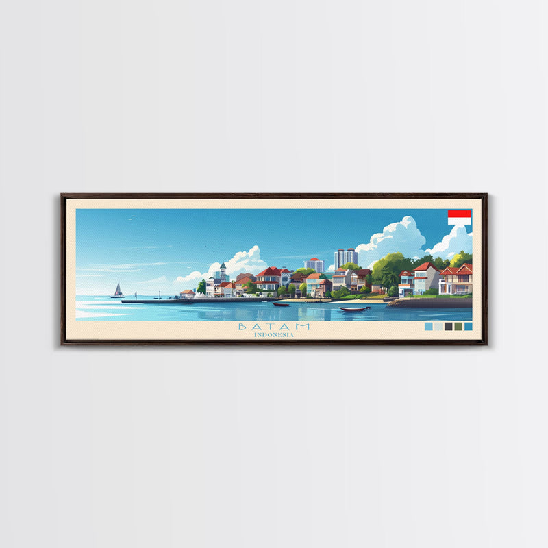 Batam, Indonesia Panoramic Travel Poster Canvas Print, Batam, Indonesia Painting, Indonesia Art, Batam Travel Art, Guest Room Painting