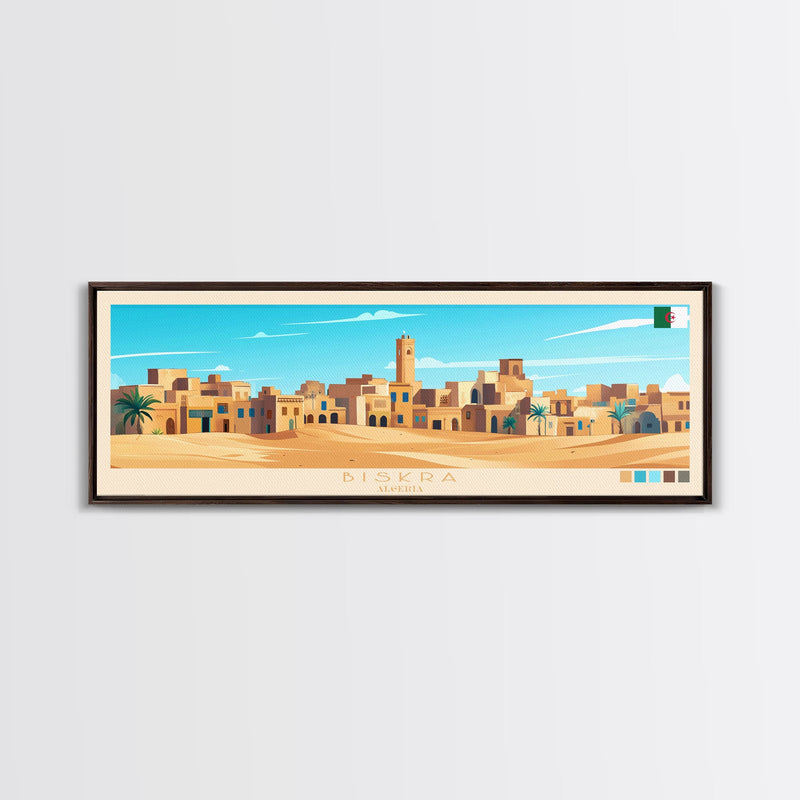 Biskra, Algeria Panoramic Travel Poster Canvas Print, Biskra, Algeria Painting, Algeria Art, Biskra Travel Art, Guest Room Painting