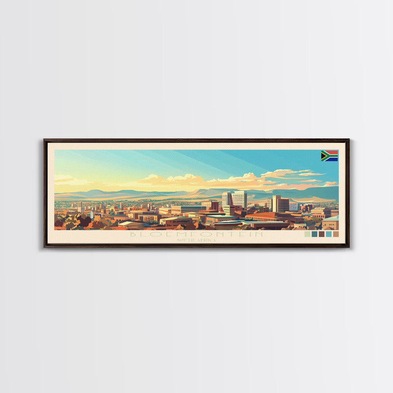 Bloemfontein, South Africa Panoramic Travel Poster Canvas Print, Bloemfontein, South Africa Painting, South Africa Art, Bloemfontein Panoramic Travel Art, Travel Painting