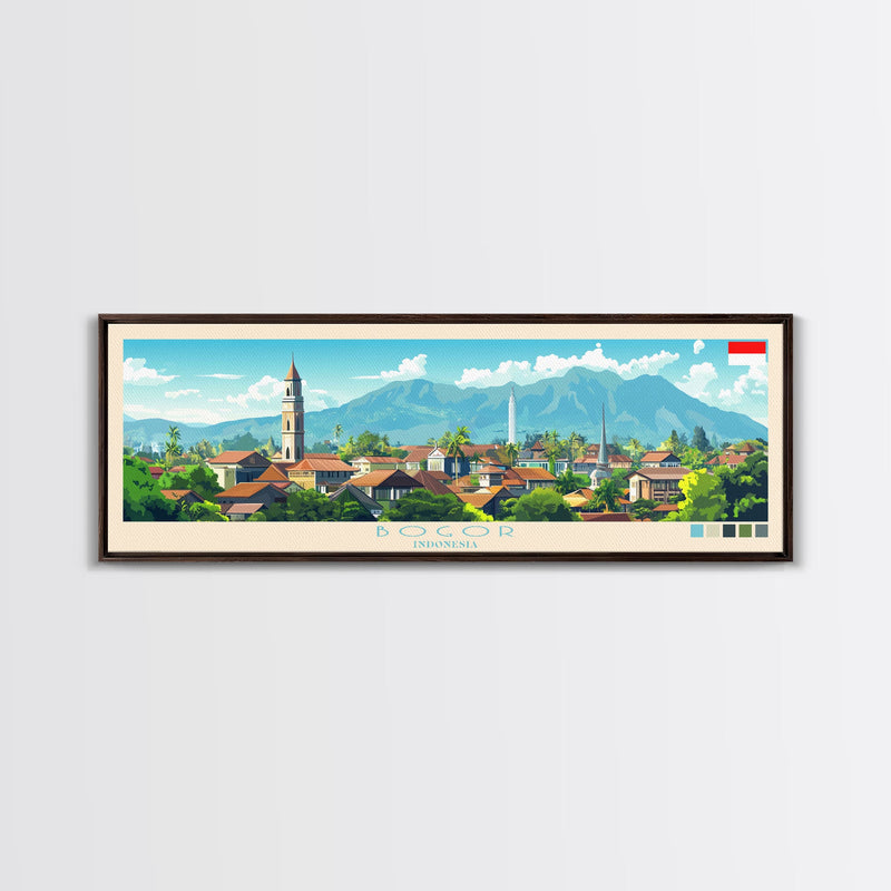 Bogor, Indonesia Panoramic Travel Poster Canvas Print, Bogor, Indonesia Painting, Indonesia Art, Bogor Travel Art, Living Room Painting