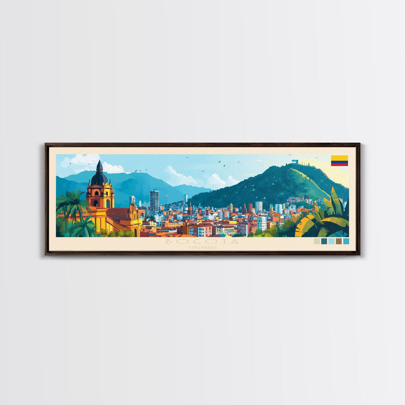 Bogota, Colombia Travel Poster Panoramic Canvas Print, Bogota, Colombia Painting, Colombia Art, Bogota Travel Art, Guest Room Painting