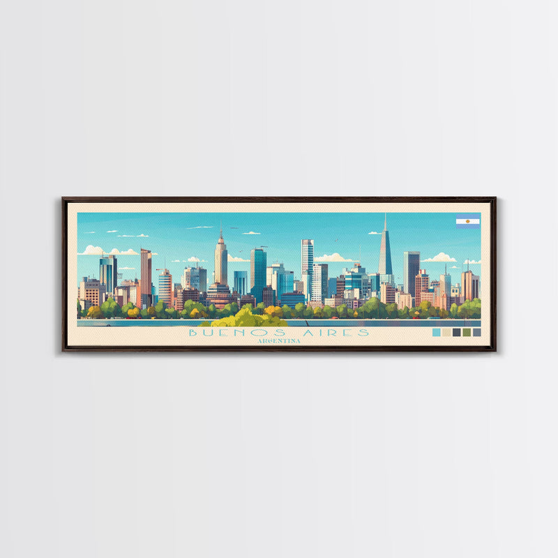 Buenos Aires, Argentina Panoramic Travel Poster Canvas Print, Buenos Aires, Argentina Painting, Argentina Art, Buenos Aires Panoramic Travel Art, Travel Painting