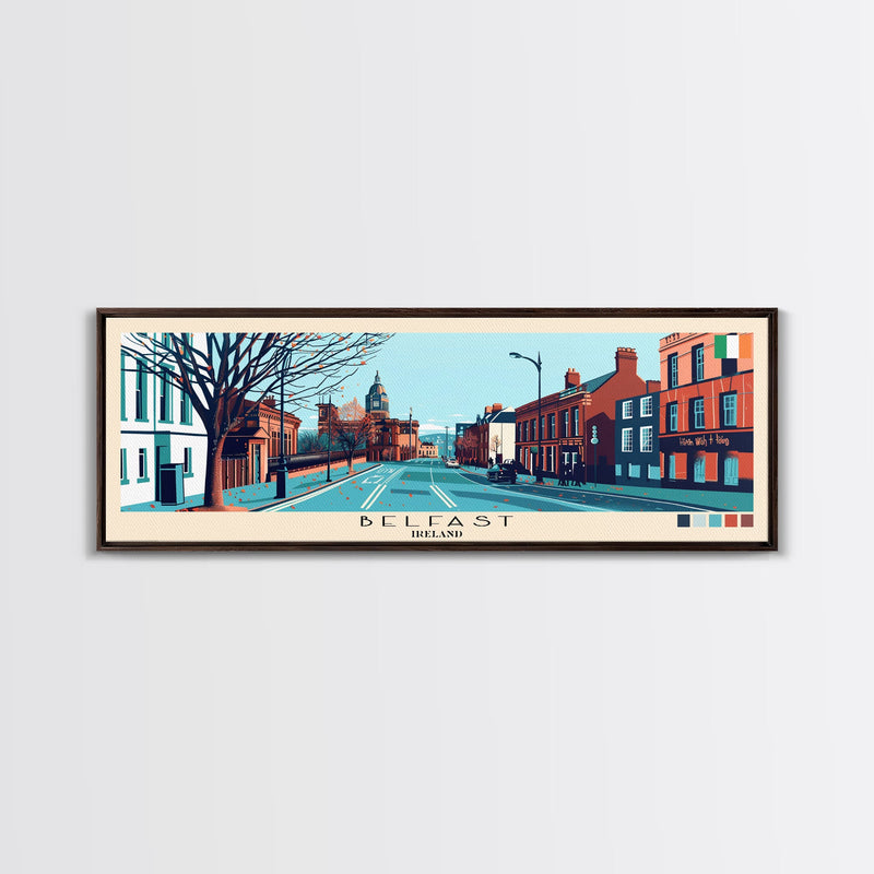 Belfast, Ireland Panoramic Canvas Print, Belfast, Ireland Painting, Ireland Art, Belfast Travel Poster, Travel Art, Vacation Gift