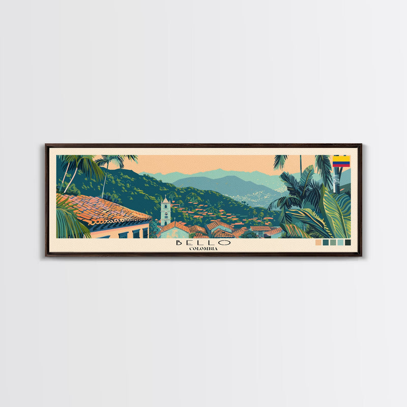 Bello, Colombia Panoramic Canvas Print, Bello, Colombia Painting, Colombia Art, Bello Travel Poster, Travel Art, Living Room Painting