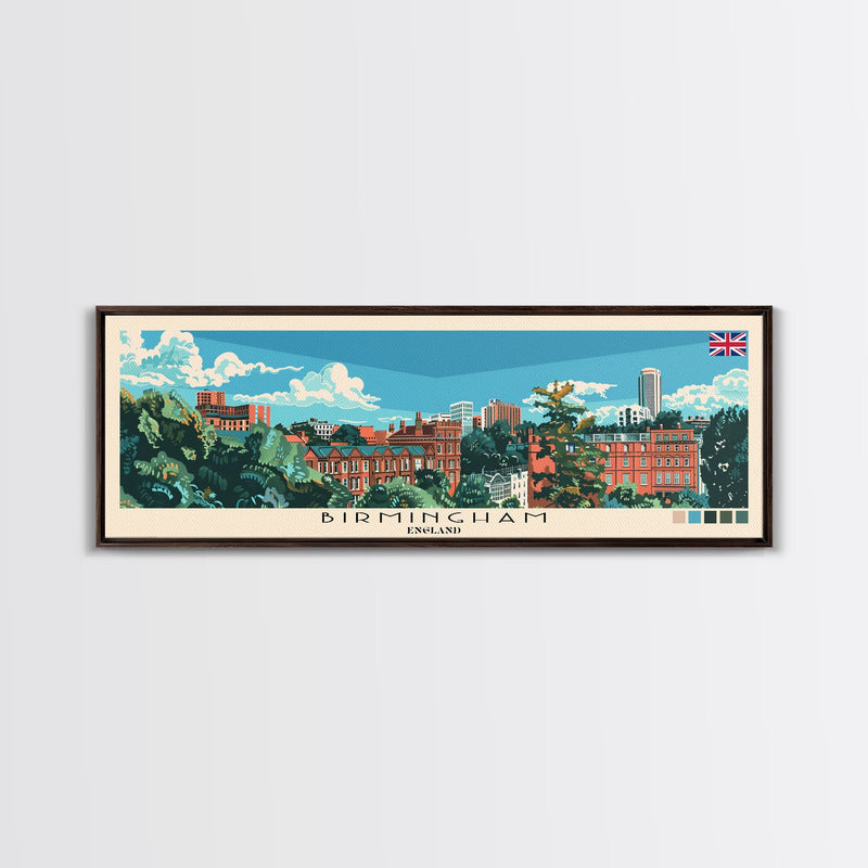 Birmingham, England Panoramic Canvas Print, Birmingham, England Painting, England Art, Birmingham Travel Poster, Travel Art, Guest Room Painting