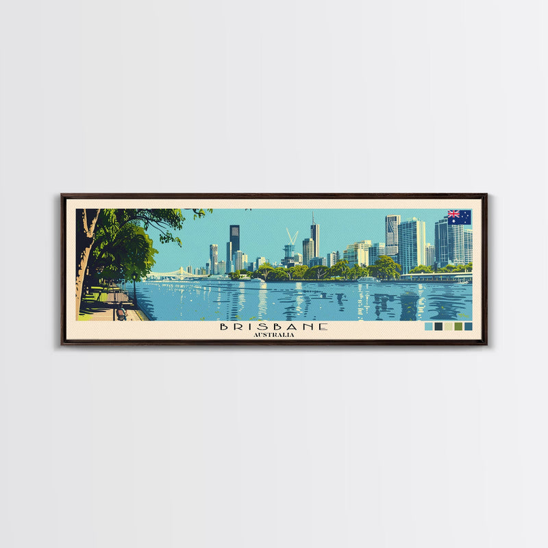 Brisbane, Australia Panoramic Canvas Print, Brisbane, Australia Painting, Australia Art, Brisbane Travel Poster, Travel Art, Living Room Painting