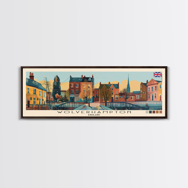 Wolverhampton, England Panoramic Canvas Print, Wolverhampton, England Painting, England Art, Wolverhampton Travel Poster, Travel Art, Living Room Painting