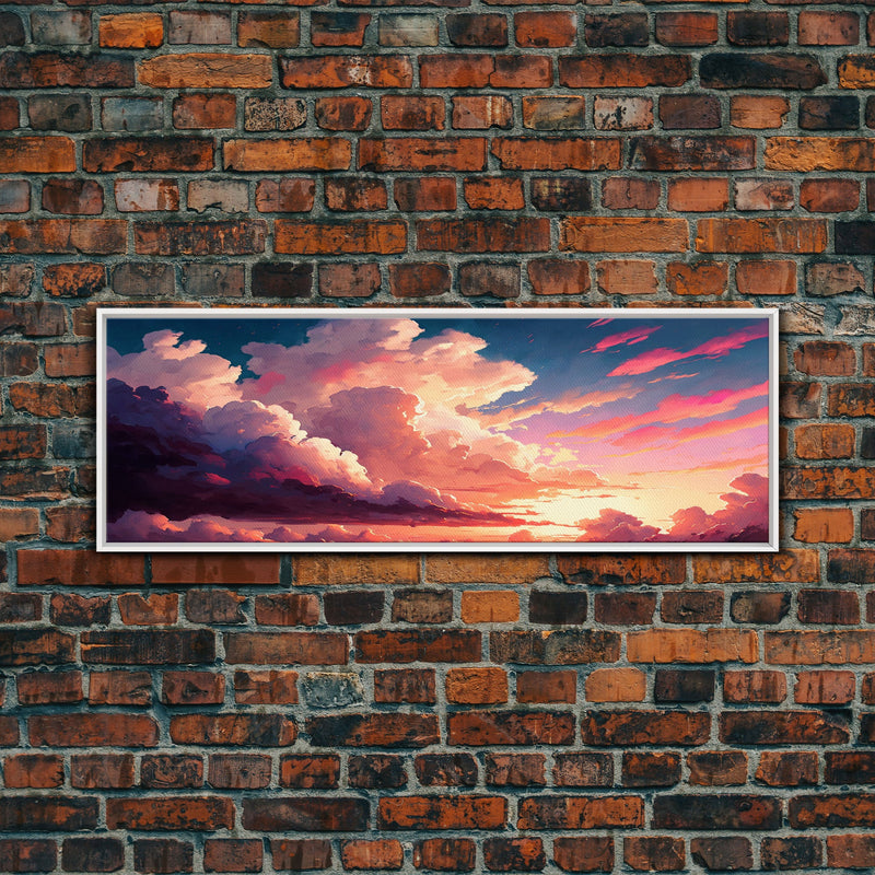 Beautiful Panoramic Framed Canvas Print of Red and Pink Clouds and Sunset, Framed Wall Art, Wall Decor, Living Room Art