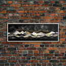 Black & Gold Mountain Landscape Painting, Framed Canvas Print, Panoramic Art, Extra Wide Art, Center Piece Decor, Above Fireplace or Sofa