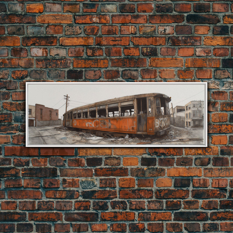 Abandoned Orange Train, Graffiti Art, Urban Art Print, Street Art, Wall Decor, Large Canvas Print, Panoramic, Wall Art, Canvas Print