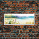 Abstract Nature Wall Art Print, Wildflowers, Lake, River,  Watercolor Art, Large Canvas Art Print, Panoramic, Wall Art, Canvas Print