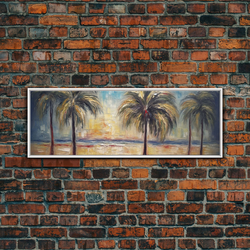 Abstract Beach Canvas Art Print, Sunset, Coconut Trees, Textured Abstract Print, Canvas Wall Art Beach, Panoramic, Wall Art, Canvas Print