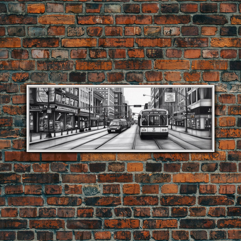 Big City Canvas Print, City Art, Cars, Bus, Buildings, Large Urban Art Print, Original Art, Wall Decor, Panoramic, Wall Art, Canvas Print