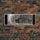 Dystopian City Canvas Print, Buildings, Man On Street, Urban Art, Large Urban Art Print, Wall Decor, Panoramic, Wall Art, Canvas Print