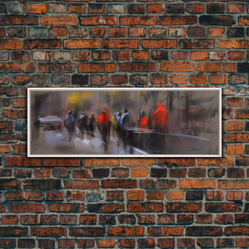 Abstract People On Street Canvas Print, Abstract Urban Art, Vibrant Art, Line Art City Wall Decor, Panoramic, Wall Art, Canvas Print