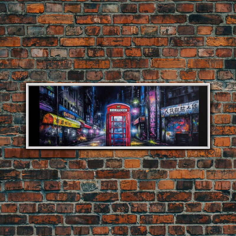 Asian Steet Wall Art, Telephone Booth Art Print, Abstract Canvas Print, Framed Canvas Print, Wall Decor, Panoramic, Wall Art, Canvas Print