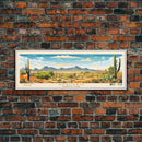 Saguaro National Park Panoramic Arizona Travel Art, National Park Print, Minimalist Travel Art, Midcentury Modern Style Landscape